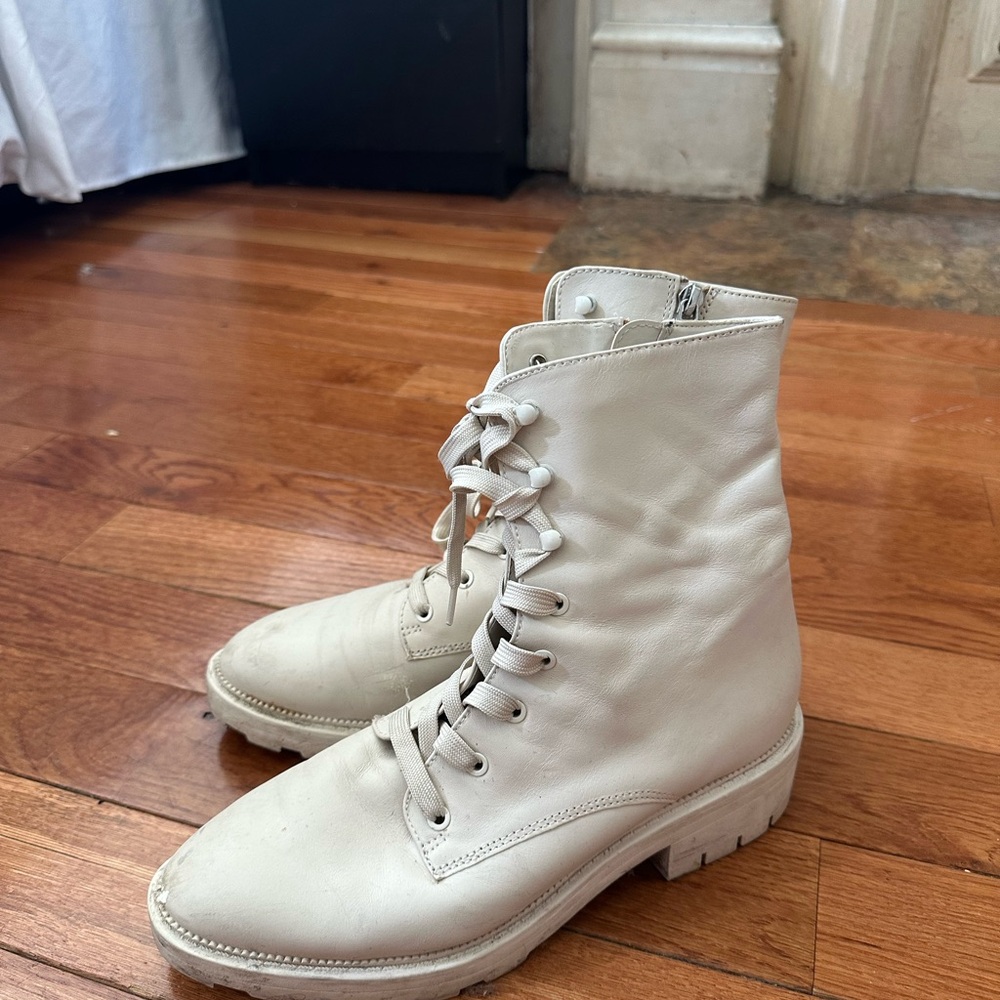 Women's White Lace-Up Boots